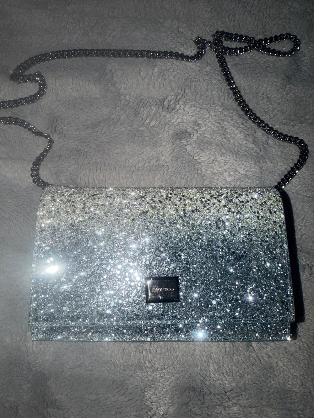 Preloved Jimmy Choo blue/Silver Glitter Chain Crossbody Bag great condition